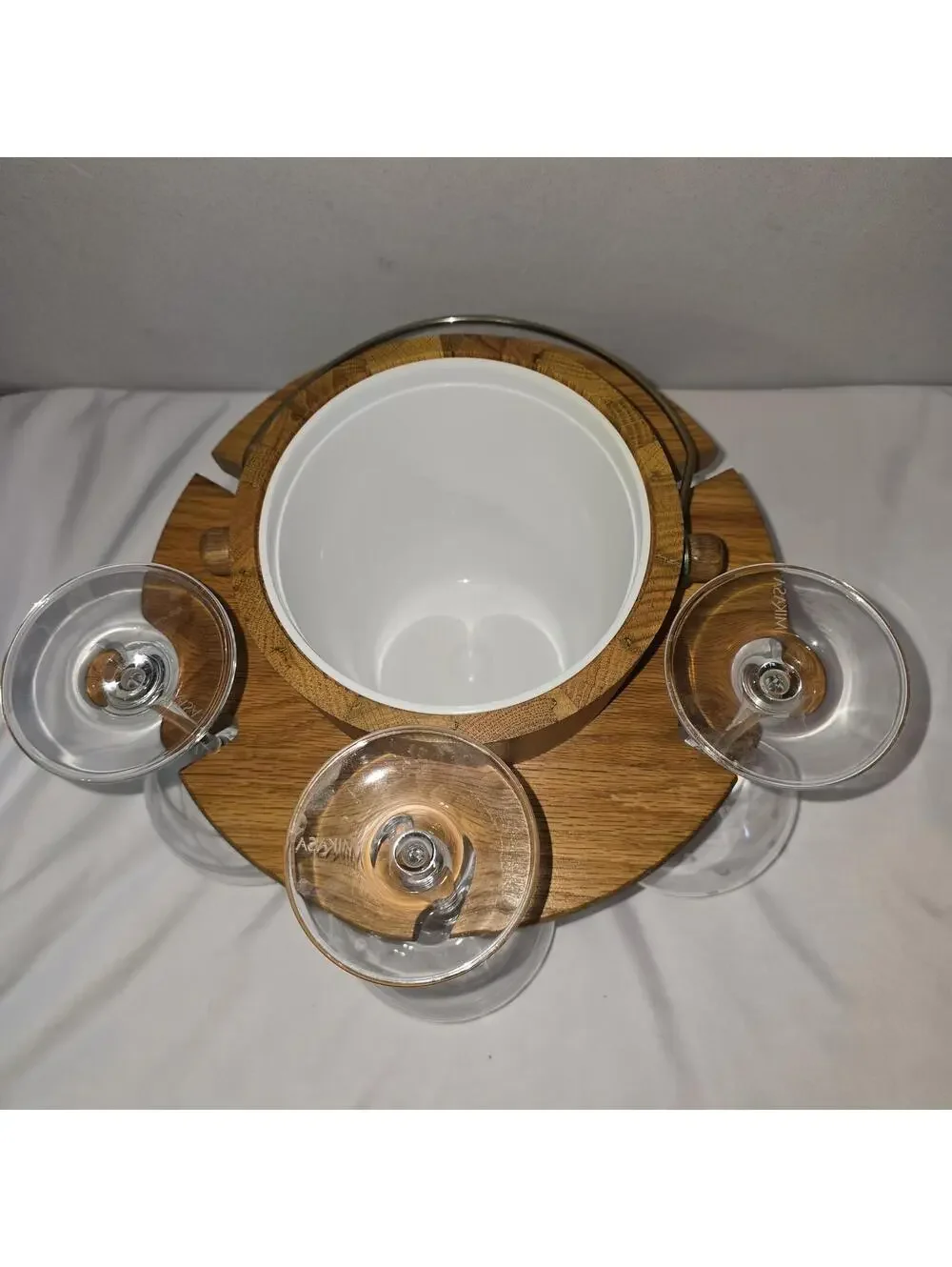 Vintage MCM Vermillion Oak Ice Bucket Wine Glass Holder Caddy Crate NO GLASSES